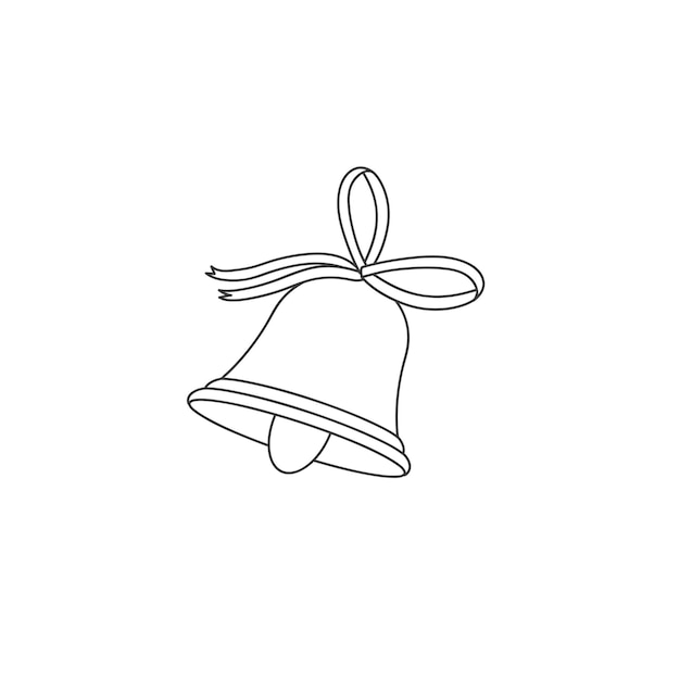 Vector line illustration silhouettes of bell with ribbon on white background