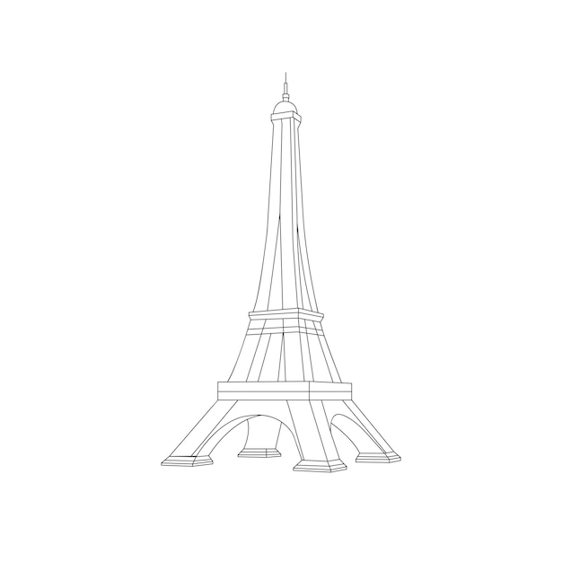 Vector vector line illustratration of tower eiffel silhouette isolated on white background symbol of paris
