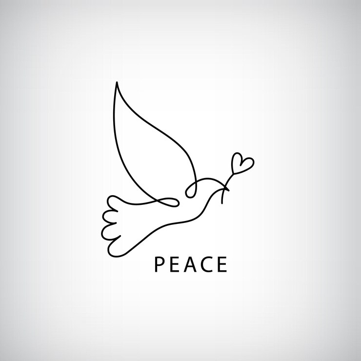 Vector vector line logo icon drawing of dove holding a branch symbol of love and piece one line minimalist pigeon