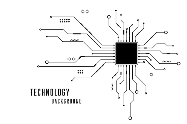 Linea vettoriale microchip cpu scheda a circuito tecnologia sfondo astratto