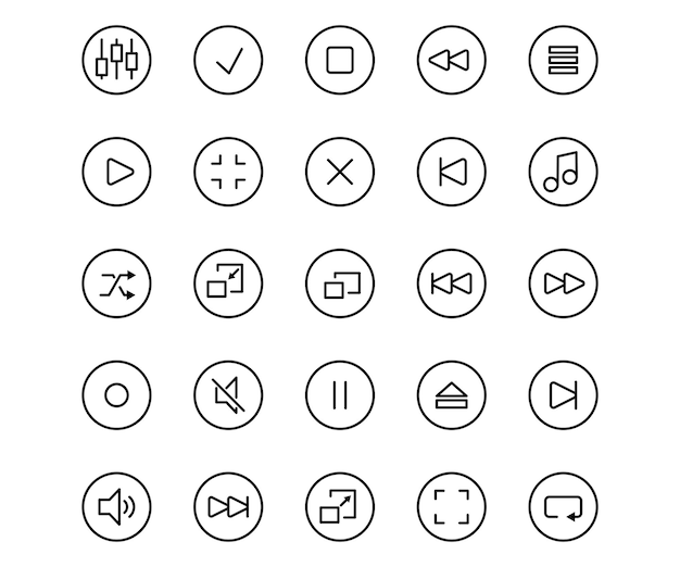 ベクトル線セット メディア プレーヤー アイコン 音楽記号とマルチメディア再生ビデオ