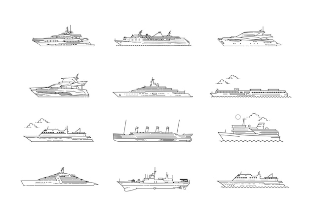 Vector line set of ships and boats