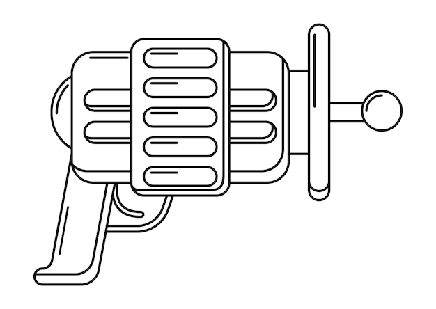 Blaster lineare vettoriale su bianco pistola giocattolo con profilo isolato per colorare la pagina design futuristico delle armi