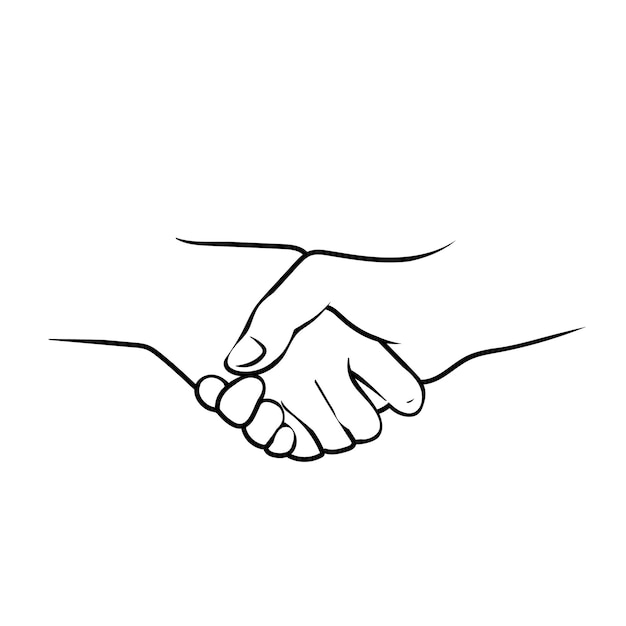 Vector vector linear drawing of a handshake on a white background design for emblem logo