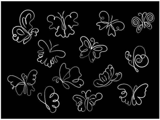 векторная линейная плоская коллекция контуров бабочки