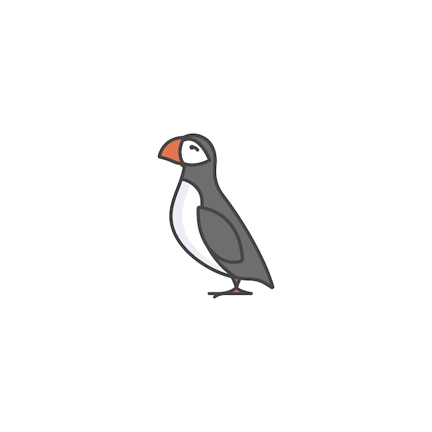 Vector linear icon design puffin bird on white background Puffin colorful emblems or badges