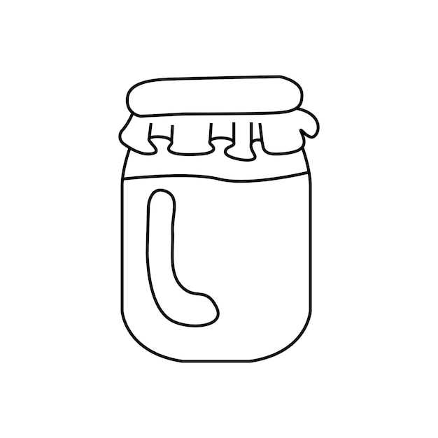 Vector linear illustration of a jar of honey in doodle style Isolated on white background