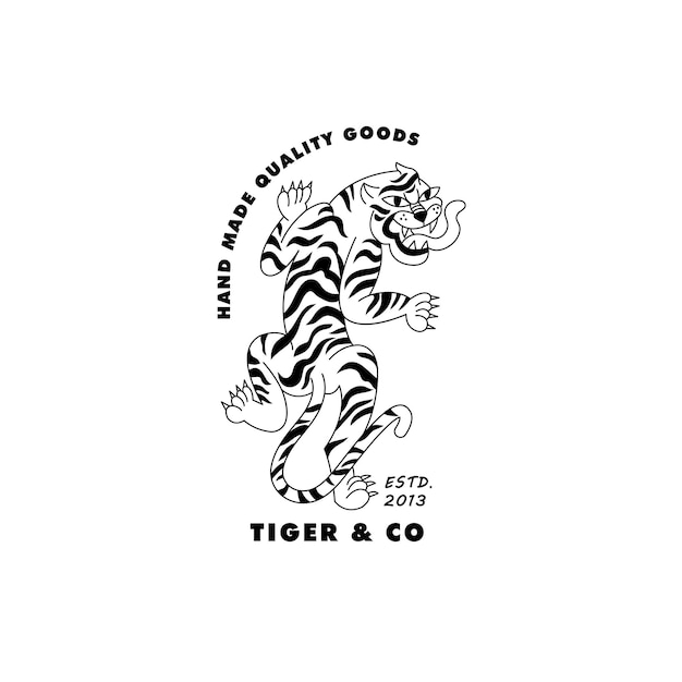 Vector linear logo with walking tiger and head of tiger illustrations Template sign and symbol