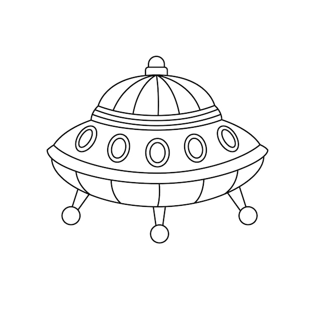 색칠 페이지에 대 한 흰색 배경에 고립 된 개요 우주선에 벡터 선형 UFO 아이콘