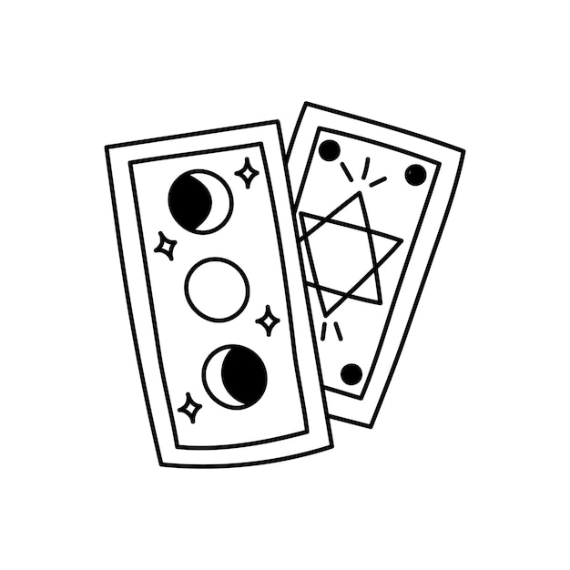 Vector vector lineart tarot cards isolated on white background doodle hand drawn magical occult elements