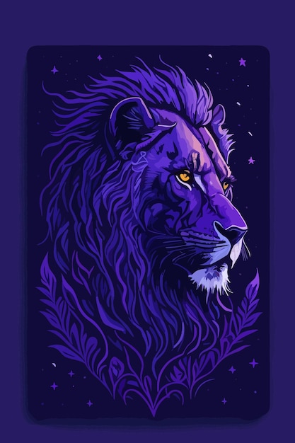 vector of lion digital art in purple illustration art design logo poster and tshirt design