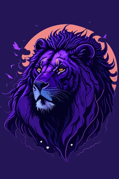 Вектор льва цифровое искусство в фиолетовом иллюстрационном искусстве дизайн логотипа плаката и дизайна футболки