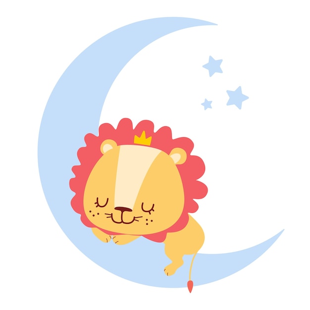 Vector lion on the moon cartoon