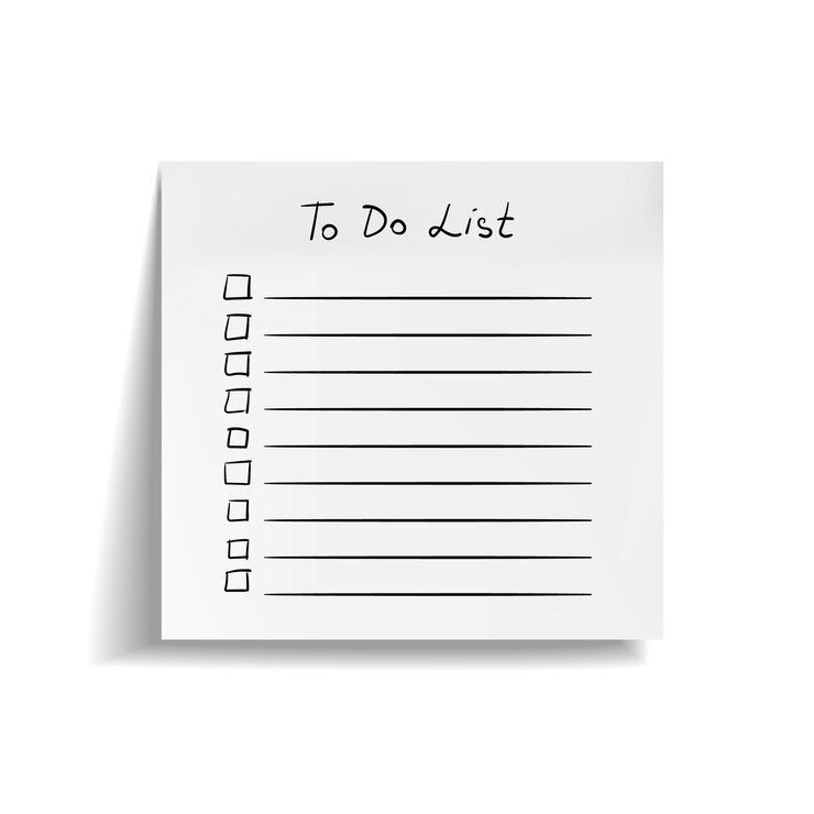 Vector vector to do list on white paper, hand drawn background, black and white illustration, check boxes.
