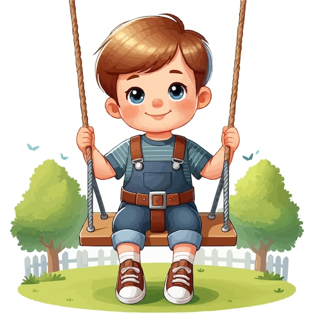 vector Little boy playing on swing