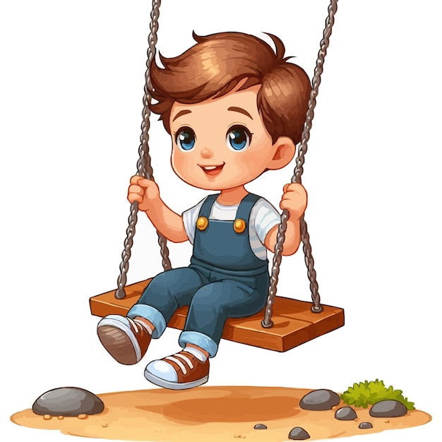 vector Little boy playing on swing