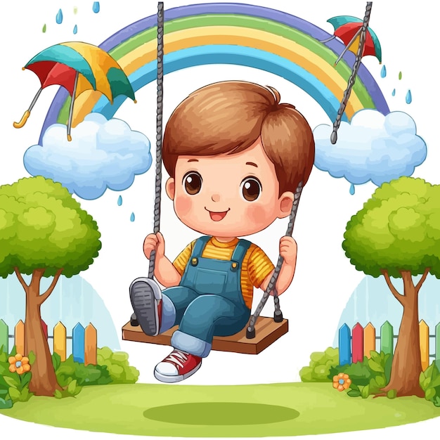 vector Little boy playing on swing