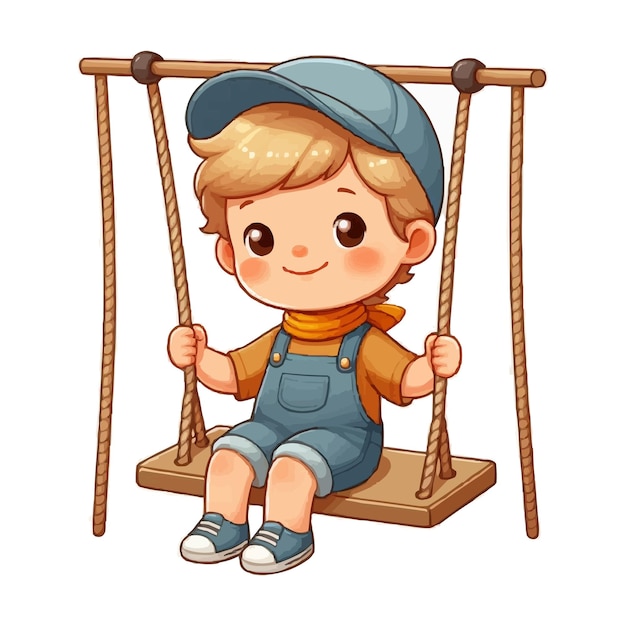 vector Little boy playing on swing