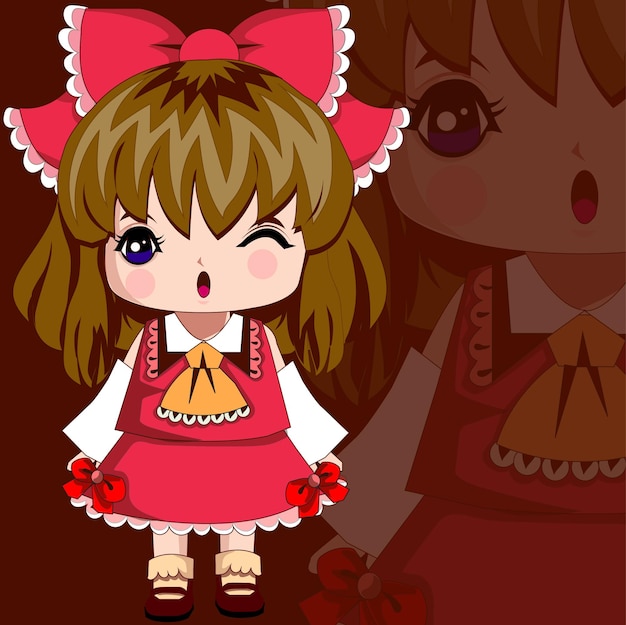 vector little cute girl with big ribbon