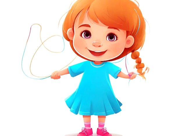 Vector vector a little girl holding floss on white background isolated