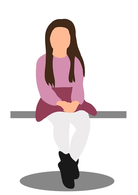 Vector vector, little girl sitting, flat style, isolated