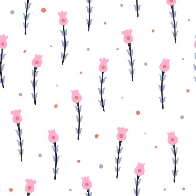 Vector little pink flowers on seamless pattern Colorful print spring summer time delicate romantic fragile flowers