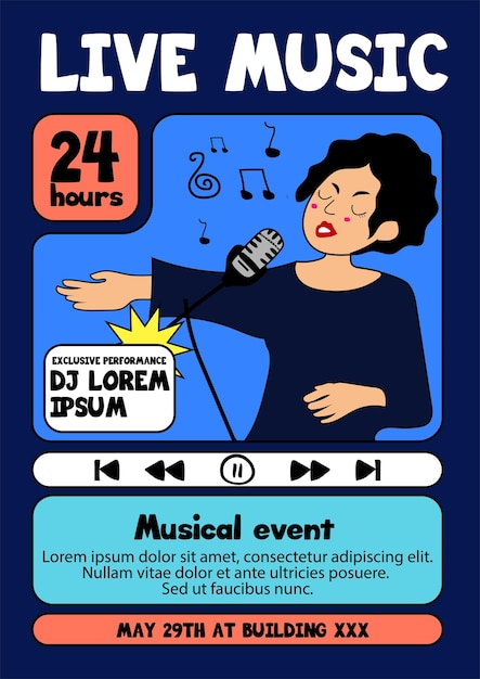 Vector live music poster illustration with comic style