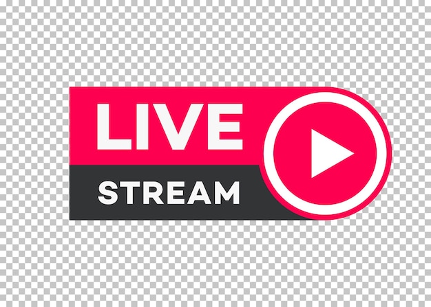 Vector live stream icon flat style with play button isolated on transparent background for blog player broadcast website online radio media labels logo Live stream banner 10 eps