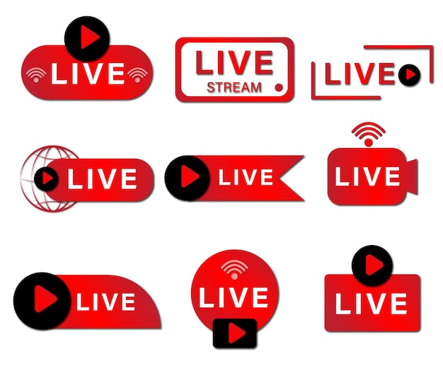 vector Live stream labels set collection in gradient color