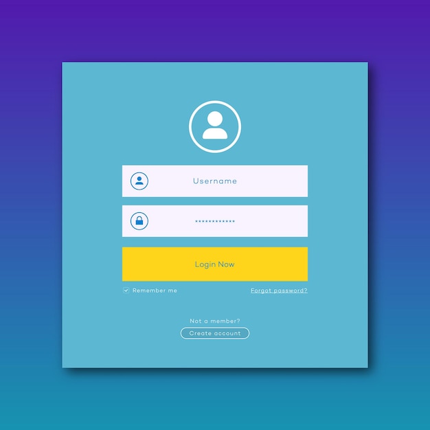 Vector login formulier pagina sjabloon op gradiënt trendy stijl achtergrond voor smartphone mockups app ontwikkeling website ui elementen online registratie gebruikersprofiel toegang tot account concept 10 eps