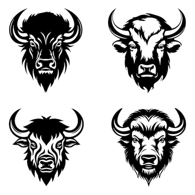 A vector logo of bison black with white background