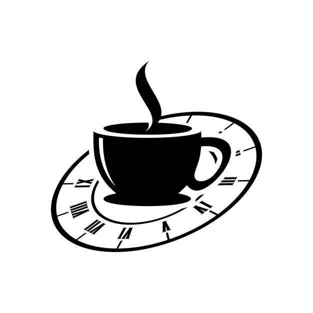 Vettore logo vettoriale di una tazza di caffè e di un orologio per l'ora del caffè