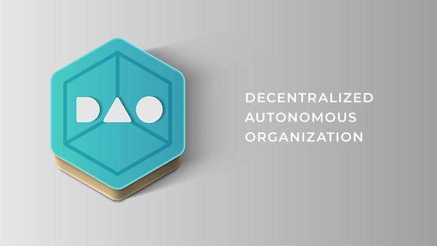 Векторный логотип dao децентрализованная автономная организация смарт-контракт технологии блокчейна криптовалюты изолированный шаблон объемного многоугольника шестиугольника для фоновых обоев значка