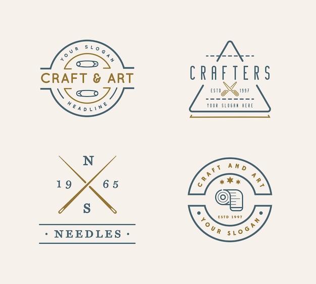 Vector logo design handmade diy craft tailoring and knitting