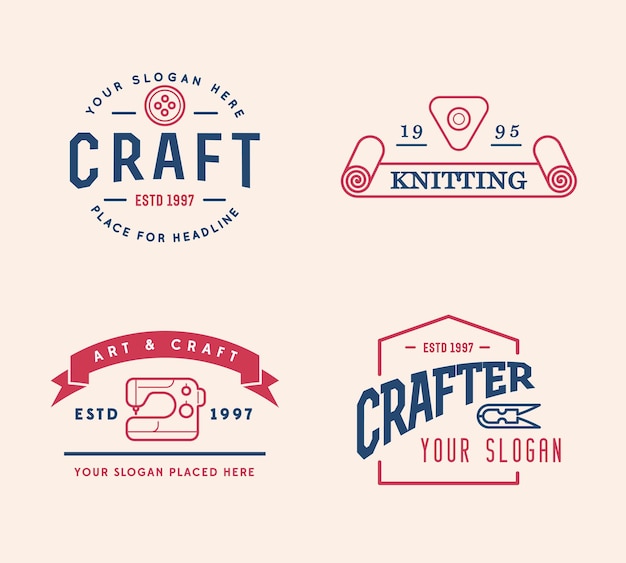 Vector logo design fatti a mano sartoria artigianale fai da te e maglieria