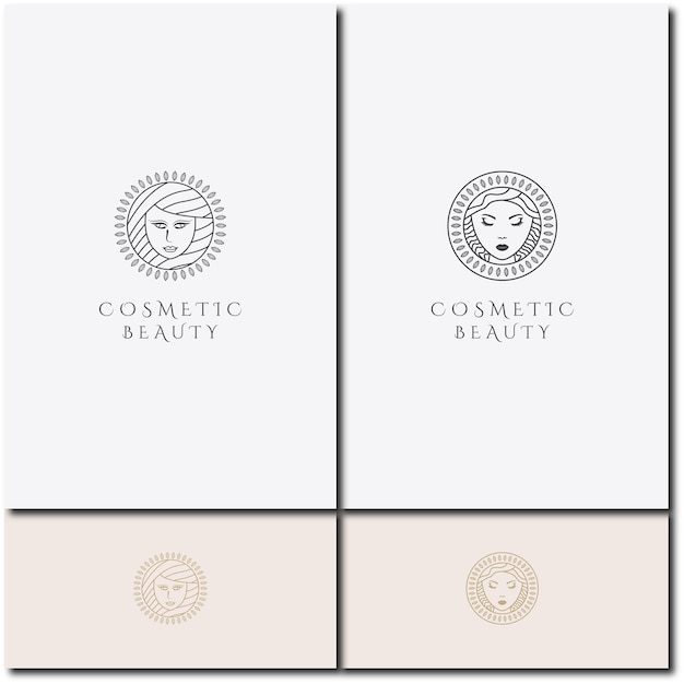 Design del logo vettoriale imposta il modello per la bellezza e i cosmetici