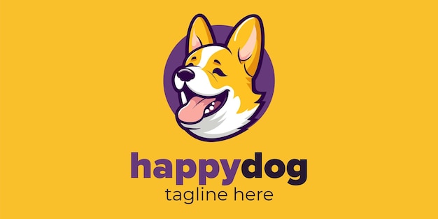 Дизайн векторного логотипа Простая и стильная эмблема Happy Dog Corgi для модного бренда домашних животных