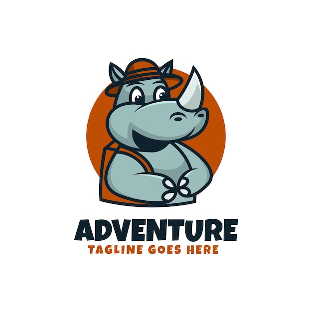 Vector logo illustratie avontuur rhino mascotte cartoon stijl