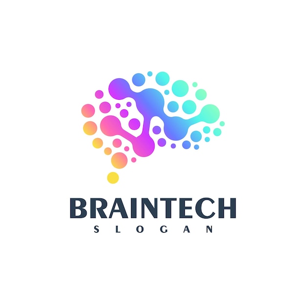 Vector logo illustratie brain tech gradiënt kleurrijke stijl