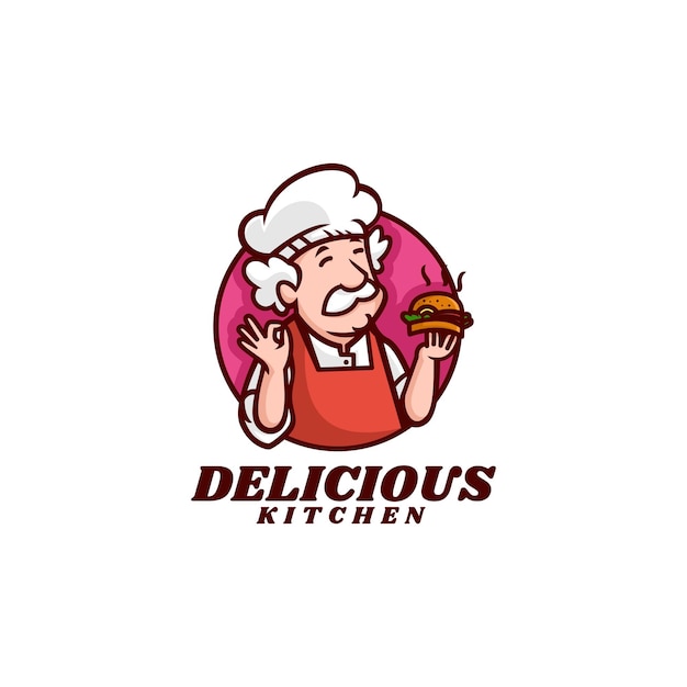 Vector Logo Illustratie Burger Chef Mascotte Cartoon Stijl