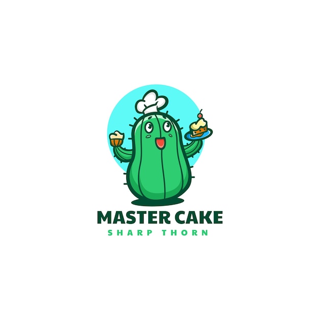 Vector Logo Illustratie Chef Cactus Mascotte Cartoon Stijl