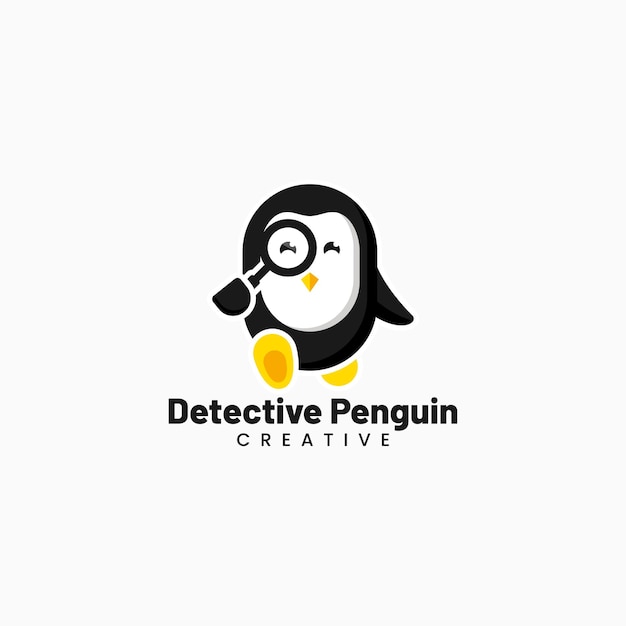 Vector Logo Illustratie Detective Pinguïn Mascotte Cartoon Stijl