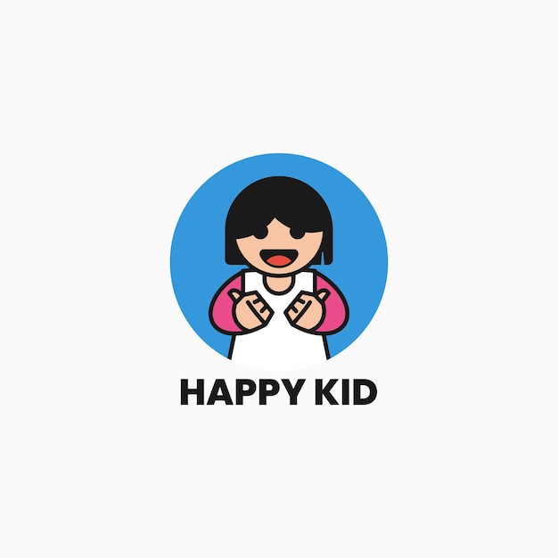 Vector Logo Illustratie Happy Kid Mascotte Cartoon Stijl