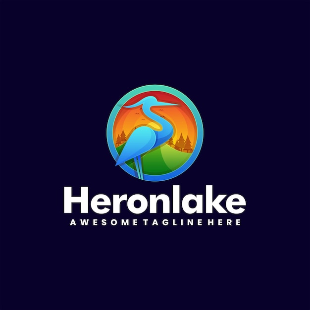 Vector logo illustratie heron lake gradiënt kleurrijke stijl