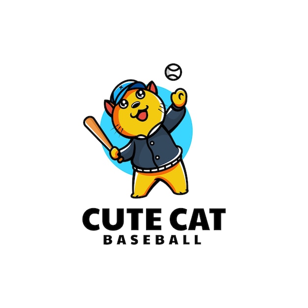 Vector Logo Illustratie Honkbal Kat Mascotte Cartoon Stijl