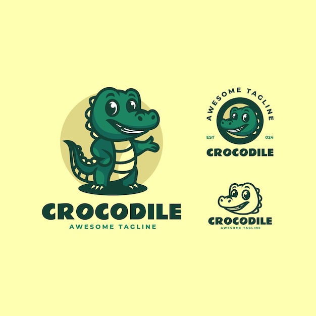 Vector Logo Illustratie Krokodil Mascotte Cartoon Stijl.