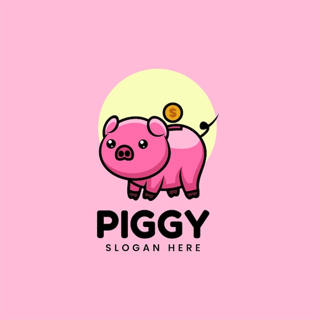 Vector Logo Illustratie Piggy Mascotte Cartoon Stijl