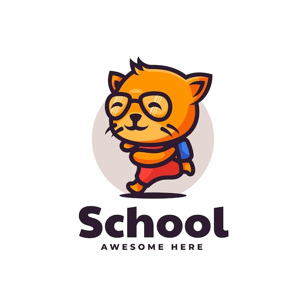 Vector logo illustratie school kat mascotte cartoon stijl