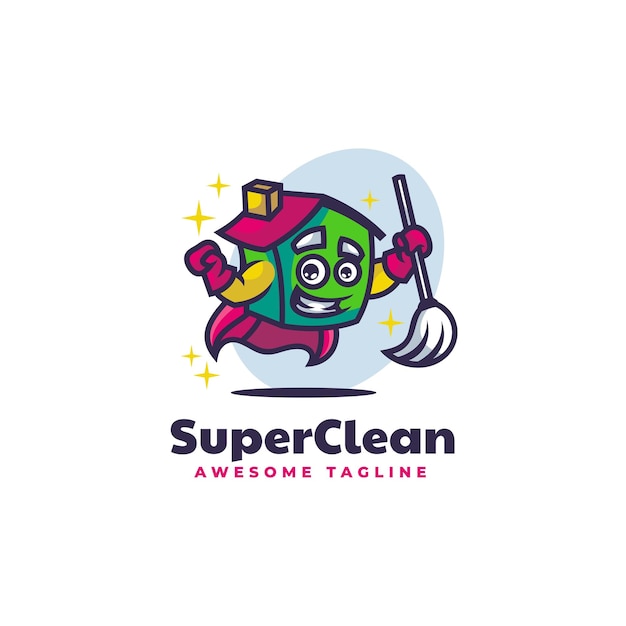 Vector logo illustratie super schoonmaak mascotte cartoon stijl