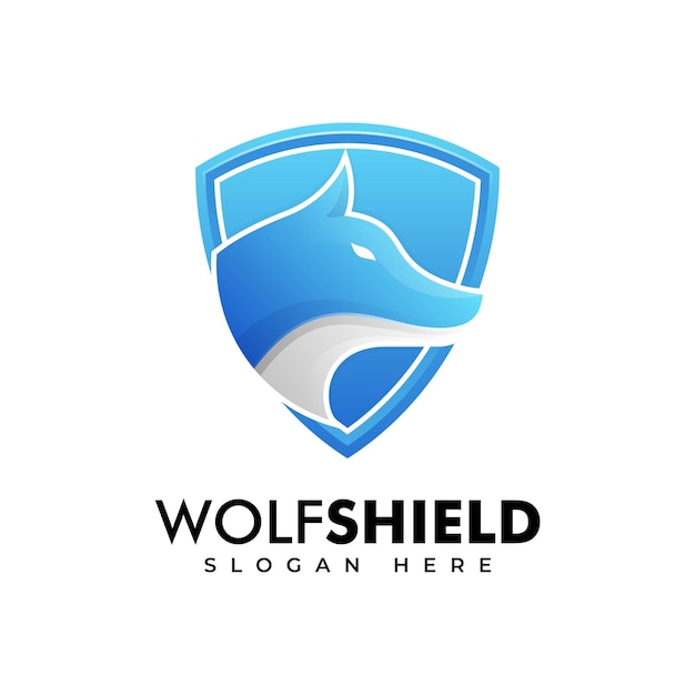 Vector Logo Illustratie Wolf Shield Gradiënt Kleurrijke Stijl